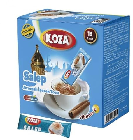 KOZA Instant Salep Getränkepulver Stick einzeln Verpackt 16er Pack | Pulver für Heiß oder Kalt Getränk | Türkische Trinkschokolade | Milchgetränk | Cay | Milchpulver | Sahlep
