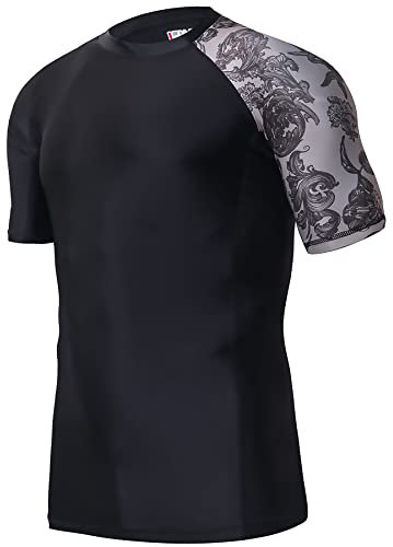 HUGE SPORTS Herren Kurzarm Splice Skins Rash Guard Shirt UV Sonnenschutz Outdoor Aktivitäten Seewald XL
