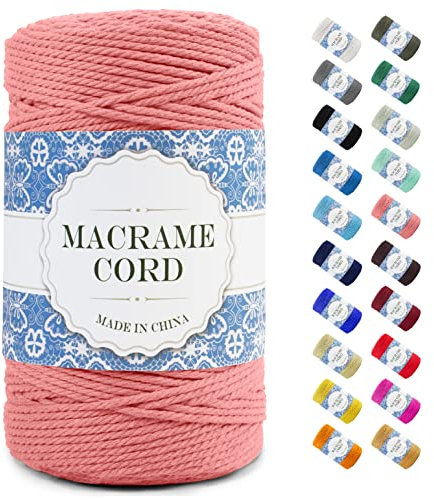 Uiopa Makramee Garn 3mm x 200m, Natürliche Baumwollgarn Baumwollkordel Farbig Baumwollschnur, Makramee-Garn Geflochten für DIY Basteln, Hängepflanze, Wandbehang, Weben Dekoration (Fleischrosa)