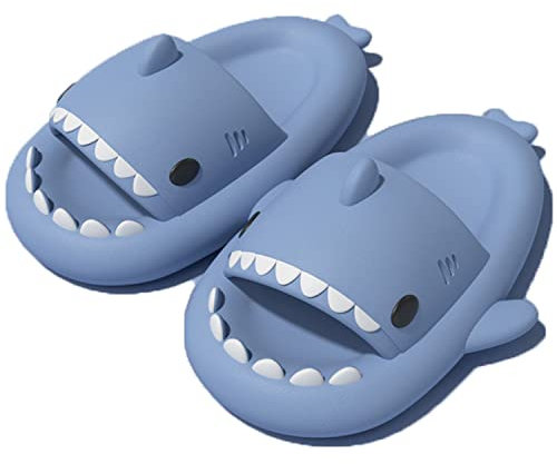 AioTio Shark Slippers Women Men Slippers Home Summer Comfortable Shower Slippers Thick Soft Sole Slippers Non-Slip Beach and Pool Sandals Pillow Shark Slides Slippers, blue, 6/7 UK