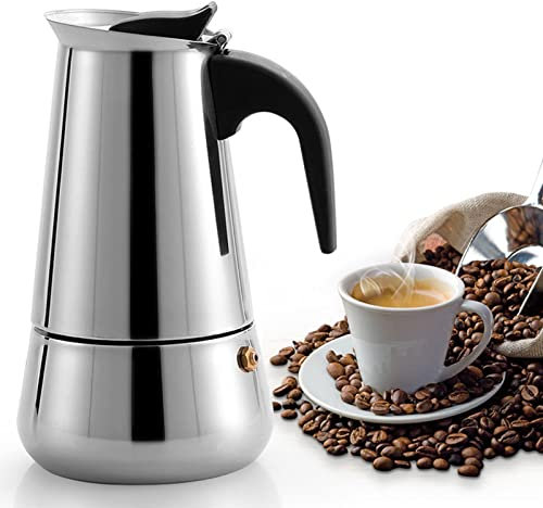 TKSE Caffettiera con Piano Cottura, Pentola a Goccia Tipo di Pentola Moka in Acciaio Inossidabile di Grande capacità Induzione per Caffettiera Domestica in Acciaio Inox(2 cup)