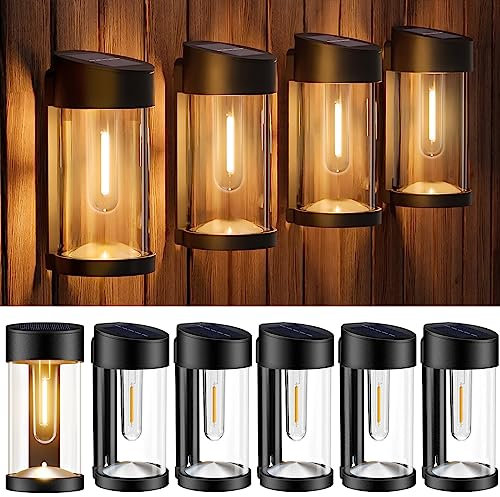 Woolmug 6 Stück Solar Wandleuchte Aussen, Solarleuchten für Außen IP65 Wasserdicht Solarlampen für Außen Wand Wandleuchte Aussen LED Aussenleuchte Solar Lampe Solarlichter für Zaun Garten (Warmweiß)