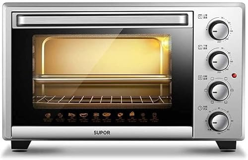 CAZARU Mini hornos Hogar 30L Tenedor Giratorio para Asar Horno eléctrico pequeño, Tubo Superior e Inferior Control de Temperatura Independiente Horno eléctrico multifunción, Horno automático de 1600W