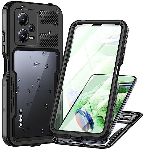 Lanhiem für Xiaomi Redmi Note 12 5G Hülle, IP68 Wasserdicht Handyhülle Xiaomi Note 12 5G 360 Grad Schutzhülle Stoßfest Staubdicht Outdoor Panzerhülle mit Eingebautem Displayschutz, Schwarz