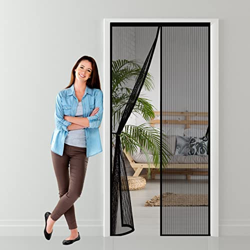Fliegengitter Tür Magnet 240 x 200 cm Neue Langlebiger, Kratzfest,Stärkere Fliegenvorhang Balkontür Magnet Automatisch Verschließen, Nicht Kürzbar für alle gängigen Türgrößen, Schwarz