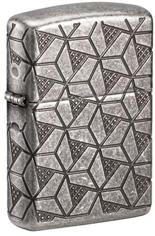 ZIPPO Armor Case Silver Plate Geometric Pattern 60006120 8-Sided Engraved Petrol Lighter