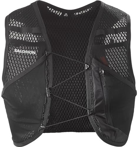 Salomon Active Skin 4 No Flasks Unisex-Hydrationsweste Trail running Wandern MTB, Kompatibel mit weichen Trinkflaschen (nicht enthalten), Einfache Flüssigkeitszufuhr, Präzise Passform, Schwarz, XL
