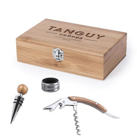 Personalised Engraved Bamboo Wine Corkscrew Set with Drip-Stop Ring and Stopper [Wine Accessories Sets]