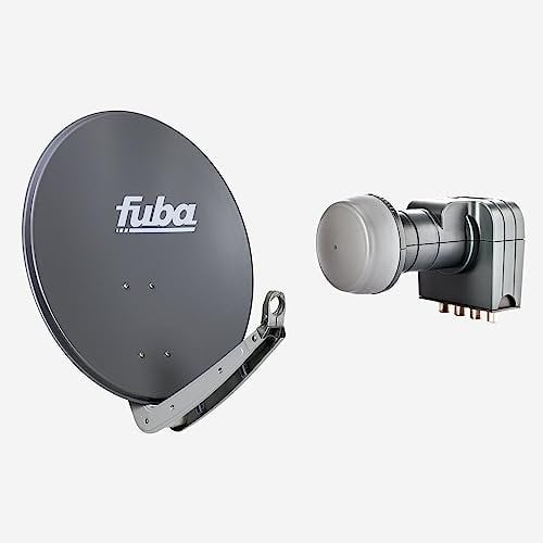 Fuba Sat Anlage 4 Teilnehmer | Satellitenschüssel Komplettset - DAA 650 A Sat-Schüssel 60x65cm Alu anthrazit + Fuba DEK 417 Quad LNB 4 Teilnehmer (DVB-S2, HDTV, UHD 4K/8K, 3D) mit LTE-Störfilter