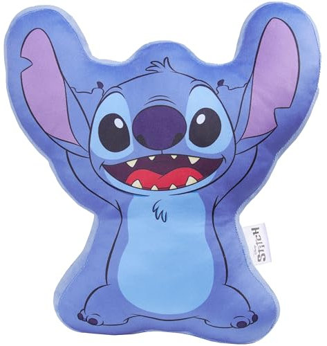 Disney Stitch 3D Plush Pillow Cushion for Sofa or Bed, Cute Kids Cuddle Cushion Soft Plushie Bedroom Accessories, Stitch Gifts for Kids (Blue Stitch, L34 x W32)
