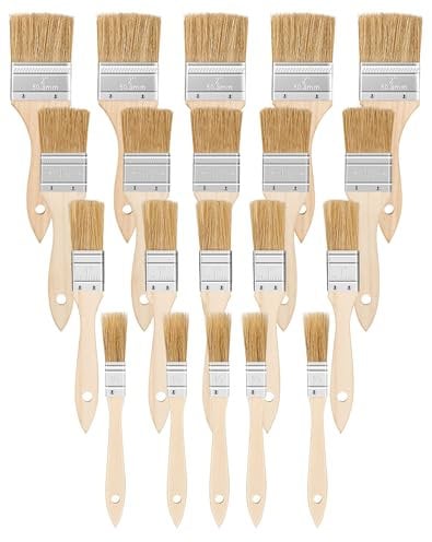LUNEKUCK Flachpinsel 20PCS Lasurpinsel Set 15 mm 25 mm 35 mm 50 mm breit LackPinsel Holzlasur Maler Pinselset für DIY Lack Lasur Wandfarbe Öl Beizen - Borstenpinsel zum Streichen mit Holzgriff