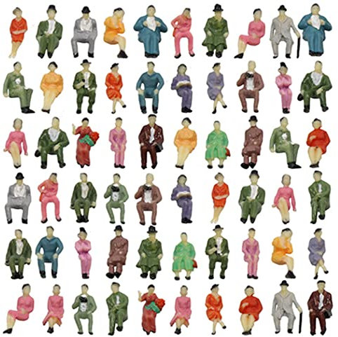 YUANGANG 60pcs Mini Figuren, Modelleisenbahn H0, Alle Sitzenden 1:87 Bemalt Figuren Passagier Ho-Scale Sitzende Menschen