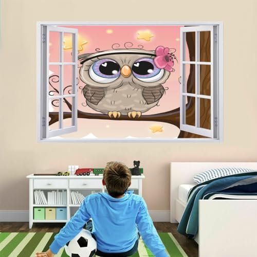 Wandtattoo 3D Durchbruch Eule Wandsticker Wanddekoration Kinder-Cartoon-Tiere Abnehmbare Wandaufkleber Deko Schlafzimmer Wohnzimmer Kinderzimmer Kunst Wohnkultur Wandbilder 75x50cm