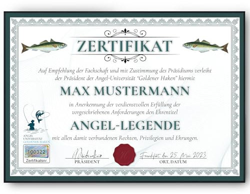 Tigerlino® Lustiges Angler Geschenk personalisiert Geburtstag Poster Zertifikat Angler Geschenkidee für Männer personalisierte Urkunde Angeln Scherzartikel