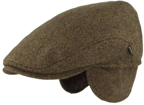 Breiter Herren Winter Schiebermütze mit Ohrenklappen Flatcap Schirmmütze 100% Wolle Mütze mit ausklappbarer Ohrenschutz Hautfreundlich & Bequem 56