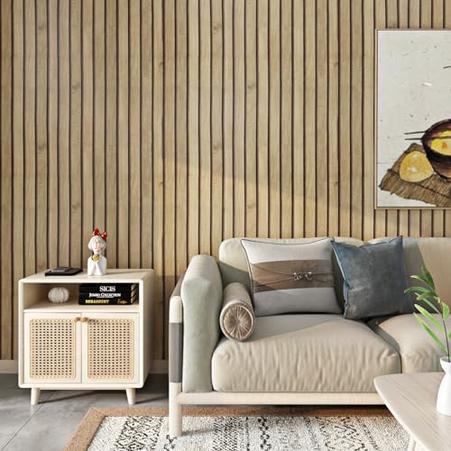 FunStick Papel Pintado Autoadhesivo Madera Papel Adhesivo Madera Papel Pintado Pared 3D Salon Dormitorio Lavable Vinilo Adhesivo Cocina Encimera Marrón Amarillo Papel Pared Listones Madera 30CM×5M