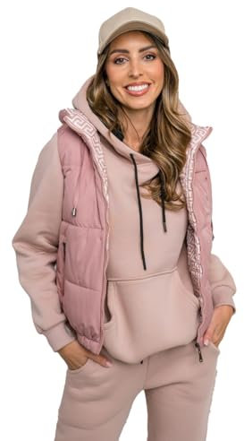 BOLF Donna Gilet mezza stagione Autunnale Primaverile Trapuntato Cappuccio a zip Piumino Cerniera lampo Tempo libero Sport Fitness Basic Outdoor Style 16M9091 Rosa cipria XL [U1U]