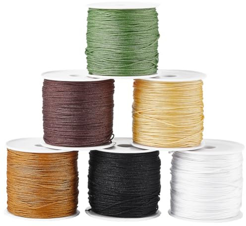 SUNNYCLUE 295 Yards 6 Couleurs Cordon de Perles en Nylon 0.8mm Fil Tressé en Nylon Noir Blanc Jaune Vert Cordon de Noeud Chinois Bracelet D'Amitié Fil de Tressage pour Bracelets Kumihimo Perles Macram