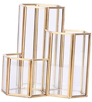 DIYEAH Pot À Crayons Hexagonal Élégant En Verre Organiseur De Rangement De Bureau Moderne Léger Et Portable Pour La Papeterie