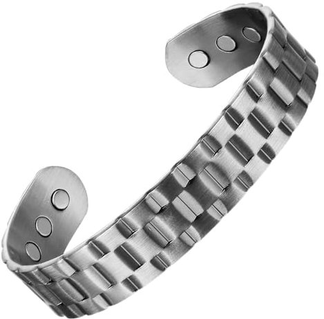 MagEnergy Copper Bracelet for Men 99.9% Pure Copper Bangle 7.3 Adjustable with 6 Magnets (Silver)