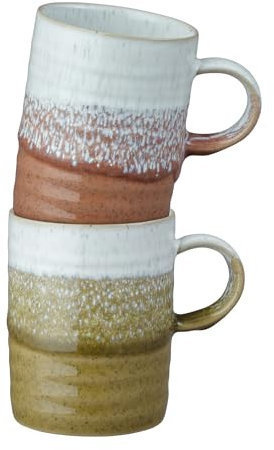 Denby - Kiln Coffee Mug Set of 2 - Red & Yellow 400ml Rustic Stoneware Ceramic Tea Mug Set for Home & Office - Dishwasher Safe, Microwave Safe - Orche & Rust Chip Resistant