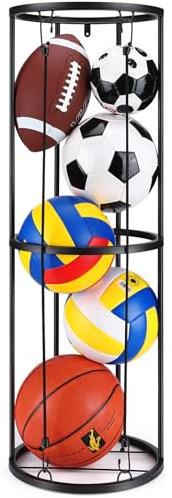 TOBWOLF 2-lagiges vertikales ballständer, wandmontierter Ballaufbewahrungskäfig-Ballhalter, platzsparender Garagen-Sportball-Aufbewahrungsorganizer, Sport-Basketball-Fußball-Rack-Organizer