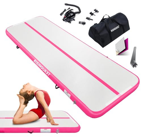 RISINGUKST Air Track Ginnastica Artistica 10/15/20cm Spessore, 3/4/5/6m materassino palestra con Pompa Elettrica per Casa (Pink, 3m)