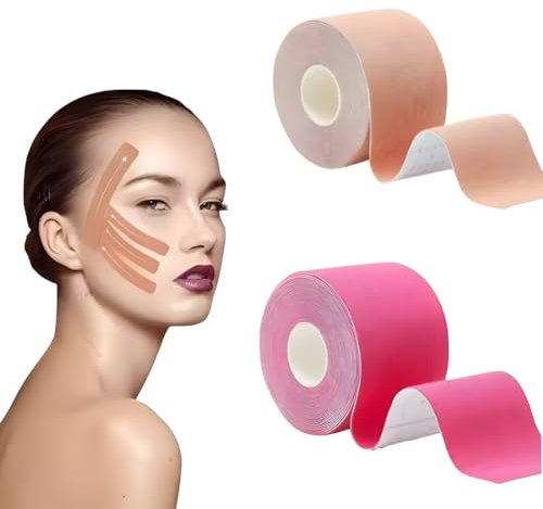 Tomedeks 2 Stück Face Lifting Tape, 2,5Cm*5M Wrinkle Schminkles, Lifting Tapes Gesicht, Anti-Falten Patches,Myofasziales Gesichtstraffungsband,Face Tape Lifting Gesicht,Multifunktional Face Tape