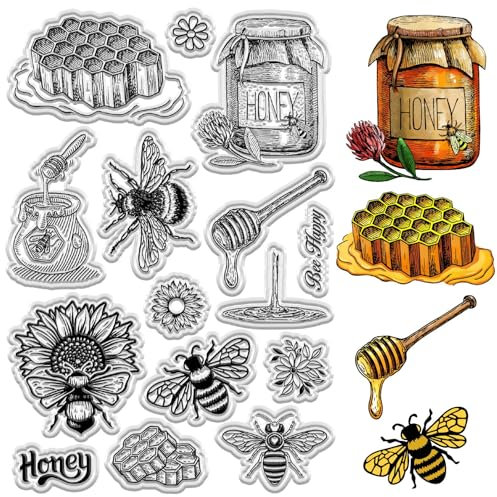 craspire Bienen Transparente Stempel Honigglas Wiederverwendbarer Poststempel Vintage Transparente Silikonstempelsiegel Für Die Erstellung von Tagebüchern Und Karten Dekorieren DIY Scrapbooking