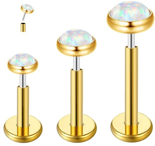 ESHIONER G23 Titan Piercing Schmuck Ohr Helix Labret Conch Lippe Lippenpiercing Tragus Bar Stecker Knorpel Ohrpiercing Medusa Opal Hypoallergen Gold 16g 6mm 8mm 10mm Push In Flat Back Studs