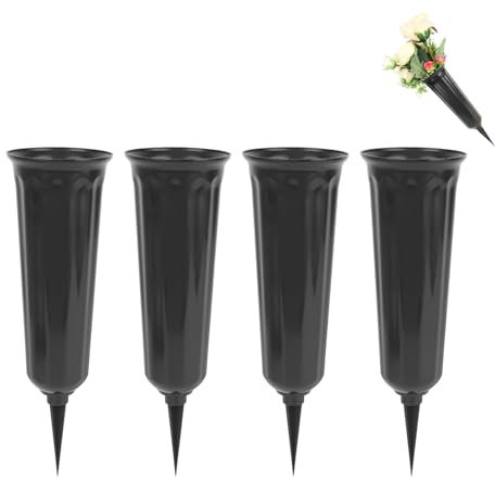 RANJIMA 4er Set Grabvase,25 x 8 cm Grabschmuck Friedhofsvase aus Kunststoff,Wetterfeste Frostsicher Friedhofsvase mit Erdspieß,Blumenvase für Grab,Steckvase als Grabdekoration,Vase für Blumensträuße