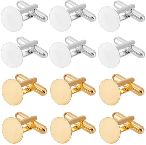 SUNNYCLUE 20 Stück Silberne Manschettenknopf Rohlinge Goldene Runde Manschettenknöpfe Messing Business Smoking Tablett Lünettenrohlinge Manschettenknopf Ohrstecker Einstellungen Für Herren Manschetten
