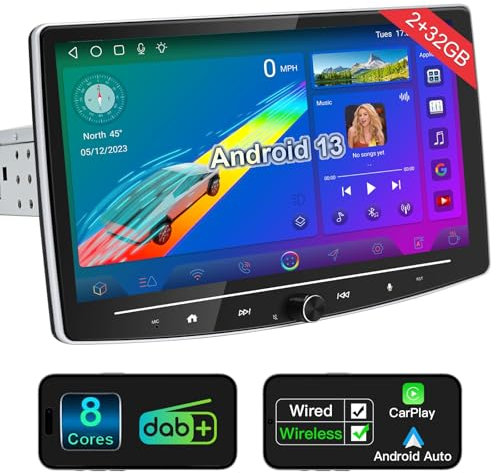 Android 13 Autoradio mit Wireless Apple CarPlay, 10.1-Zoll Android Auto DAB+ Radio mit Bildschirm, 2G+32G 1 Din Touch Auto Stereo Bluetooth Car-Play Display Navi 4G WiFi RDS GPS AM/FM