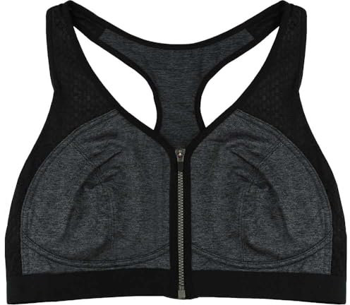 Liv Lingerie Ladies Zip Front Fastening Sports Bra Non Wired Girls Womens Racer Back Black & Grey UK Size (36DD)