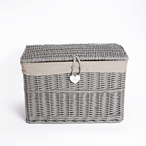 Wickerfield Large Home Storage Basket Trunk Chest Hamper with Lid and Cotton Liner (Grey, Medium)