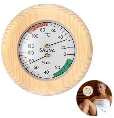 LUFEIS Sauna Thermometer Hygrometer, 2 in 1 Wood Sauna Thermo-Hygrometer, Wooden Sauna Thermometer and Hygrometer with High Accuracy, Sauna Accessories for Measuring Temperature and Humidity