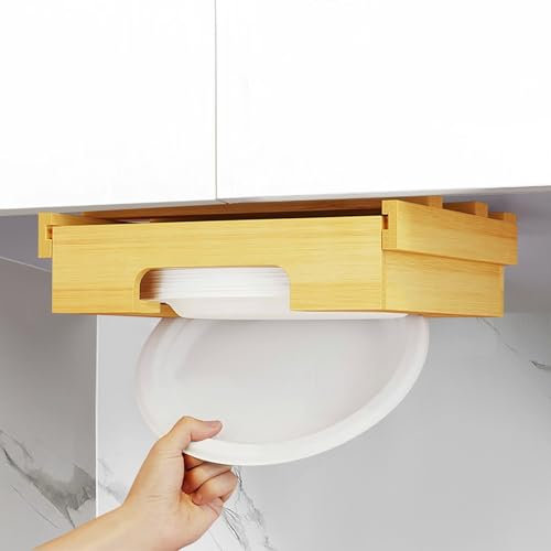 Paper Plate Dispenser Under Cabinet, Paper Plate Dispenser with Adjustment Stem, for 8.5 9 10 Paper Plates, Under Cabinet Paper Plate Holder, Paper Plate Holder Under Cabinet for Kitchen