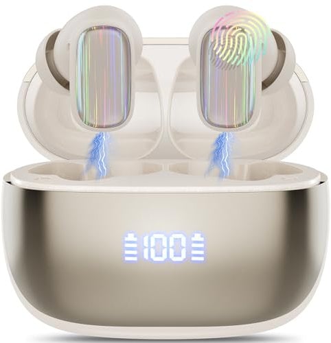 Cuffie Bluetooth 5.4, Mini Auricolari Bluetooth in-ear con ENC Mic, Stereo HiFi Immersivo Cuffie Senza Fili 40 Ore, IP7 Impermeabile Cuffiette Senza fili, Cuffie Wireless Beige