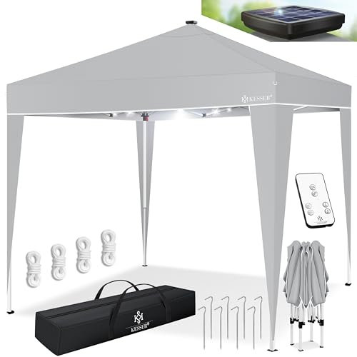 KESSER® Gazebo Pieghevole 3x3m con Illuminazione LED | Pop-Up Regolabile in Altezza Stabile Impermeabile Resistente all’Inverno | Protezione UV 50+ incl. Telecomando & Borsa - Grigio