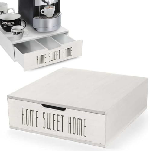 BAKAJI Portacapsule Contenitore con Cassetto Porta Cialde Capsule Bustine Tè Zucchero realizzato in Legno (29 x 32 x 10 cm)