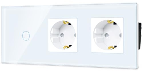 TAWOIA Interruttore della luce normale con presa, presa standard EU 2 prese, 1 vano, 1 via, interruttore della luce da incasso, pannello in vetro, interruttore touch 86 x 228 mm, bianco