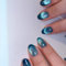 Glitter Green Blue False Nails Short, SXVME Cat Eye Press on Nails Medium Short Oval, Sparkly Shiny Fake Nails With Design, Cute Bling Short Almond Stick on Nails for Women Party Holiday Wear, 24 Pcs