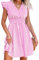 CUPSHE Women's Mini Dress Striped V Neck Flutter Sleeve Smocked Waist A Line Casual Summer Dresses Pink Striped XL