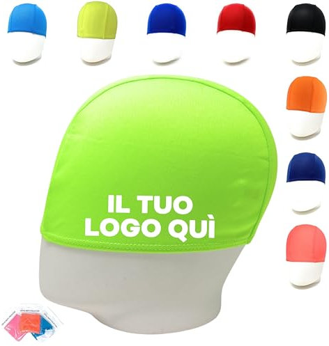 AQASKIN - Cuffie Nuoto Personalizzate - Cuffie in Poliestere Personalizzabili - Confezioni da 50pz - Cuffia Piscina Unisex - Personalizzazioni con il Tuo Logo (50, FLUO Verde)