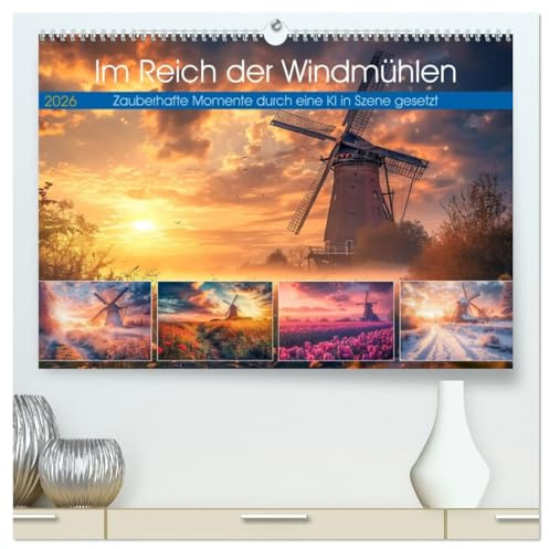 Im Reich der Windmühlen (hochwertiger Premium Wandkalender 2026 DIN A2 quer), Kunstdruck in Hochglanz: Diese majestätischen Gebilde, von sanften ... von Nostalgie und Zauber. (CALVENDO Natur)