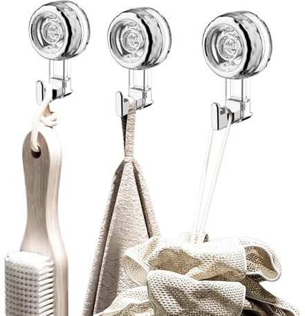 Culinavog Crochet Ventouse, 3 PCS Crochets Transparent, Serviette Salle de Bain Attache Crochet, Patere Murale Sans Percer pour Douche, Porte Manteau Mural pour Cuisine, Salle de Bain, Fenêtre (Blanc)