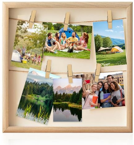 NCOALE Marco de fotos 3D para rellenar, marco de fotos boho de madera, 32 × 32 cm, pared de fotos con grapas, cuerda para crear fotos creativas