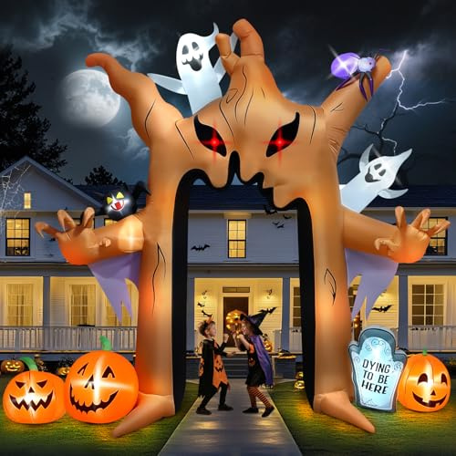 Kalolary 10FT Halloween Ghost Inflatables Aufblasbar Deko Dekoration, mit eingebauten LEDs Aufblasbare für Partys, Garten, Rasen und Außenbereiche (Geisterbaum Bogen)