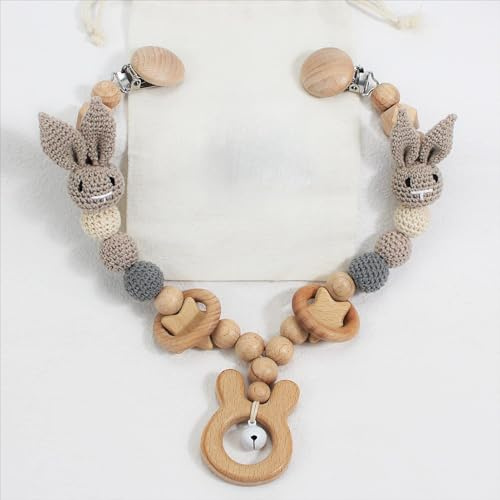 Ueiwffzo Passeggino in legno per passeggino, catena per passeggini, passeggini, accessori per passeggini, giocattoli per bambini (grigio)
