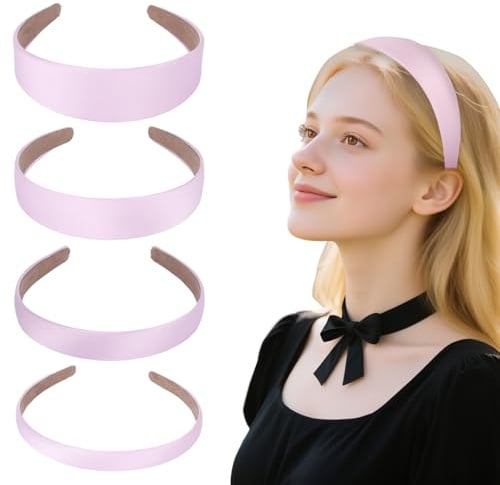 4 Stück Haarreifen Damen Breit, Haarreif mit Klammern Headband Haarreif Damen Hinterkopf Breit, HaarreifenDamen Elegant HaareifenBreite DIY Haar Reifen Haarband Pink 1,5cm, 2cm, 3cm, 4cm (Rosa)